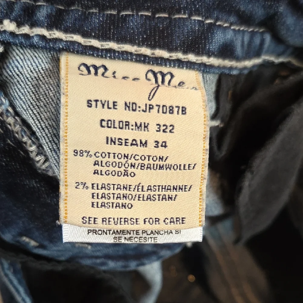 Miss Me Bootcut Jeans Thick White Stitch Bling Pockets Rhinestone Mid Rise - Picture 6 of 6